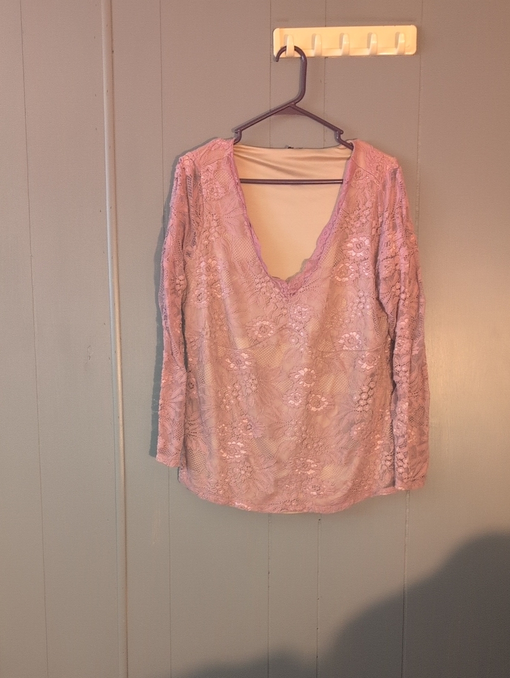 Torrid Pink Lace V-Neck Long Sleeve Blouse